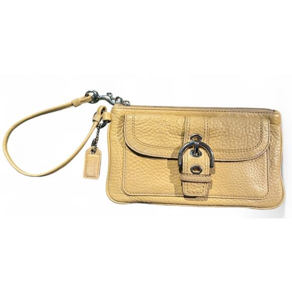 VTG Coach Legacy Leather Wristlet Wallet Pouch Compact Purse Sand Travel Preppy - Picture 1 of 9